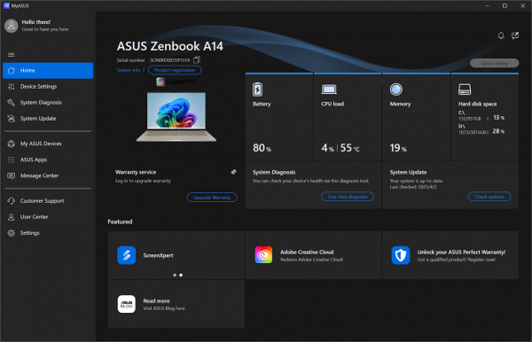 Обзор ноутбука Asus Zenbook A14 UX3407RA на платформе Snapdragon X Elite X1E-78-100
