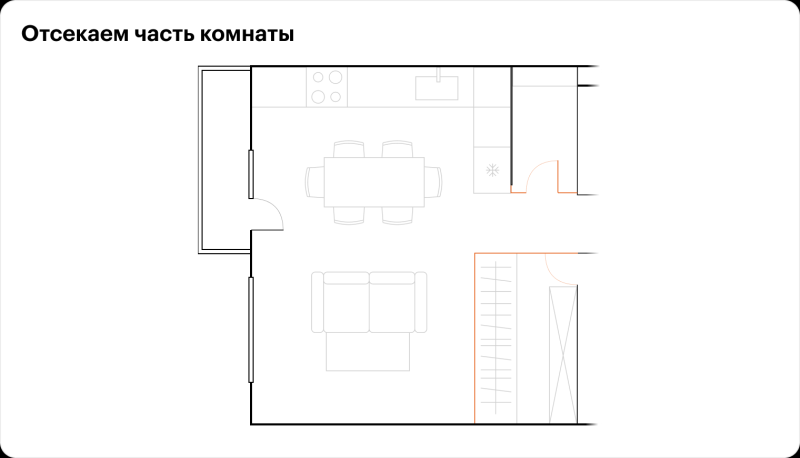 Как объединить кухню с гостиной, чтобы не видеть оттуда вход в туалет